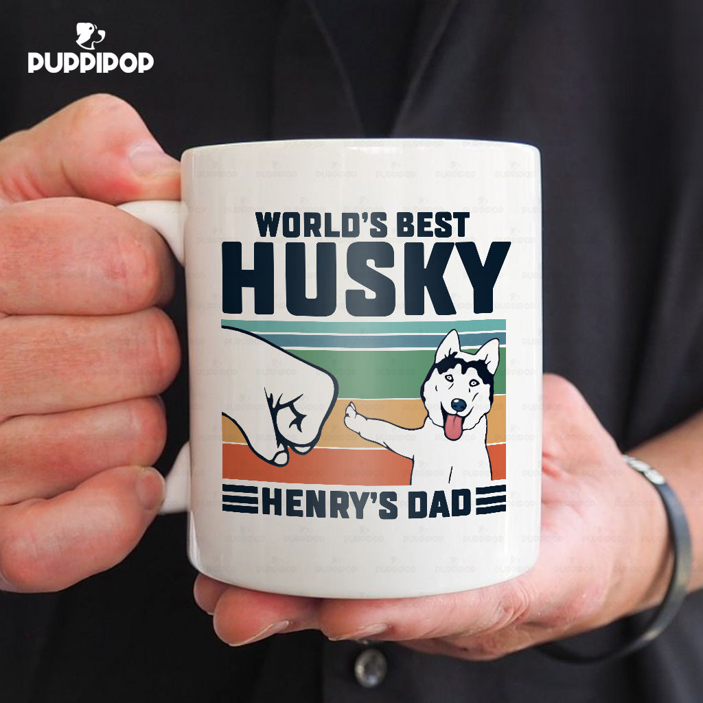 Custom Dog Mug - Personalized World's Best Husky Dad Gift For Dad - White Mug