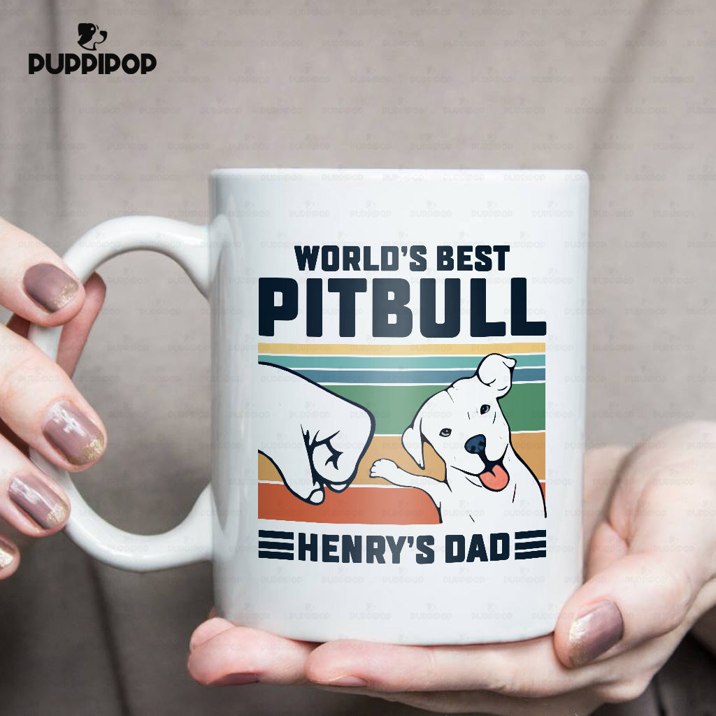 Custom Dog Mug - Personalized World's Best Pitbull Dad Gift For Dad - White Mug