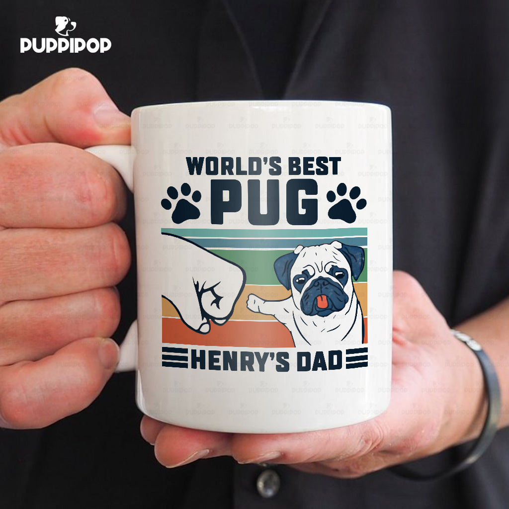 Custom Dog Mug - Personalized World's Best Pug Dad Gift For Dad - White Mug