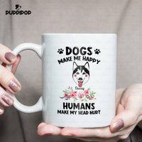 Thumbnail for Custom Dog Mug - Personalized Husky Makes Me Happy Gift For Dad - White Mug