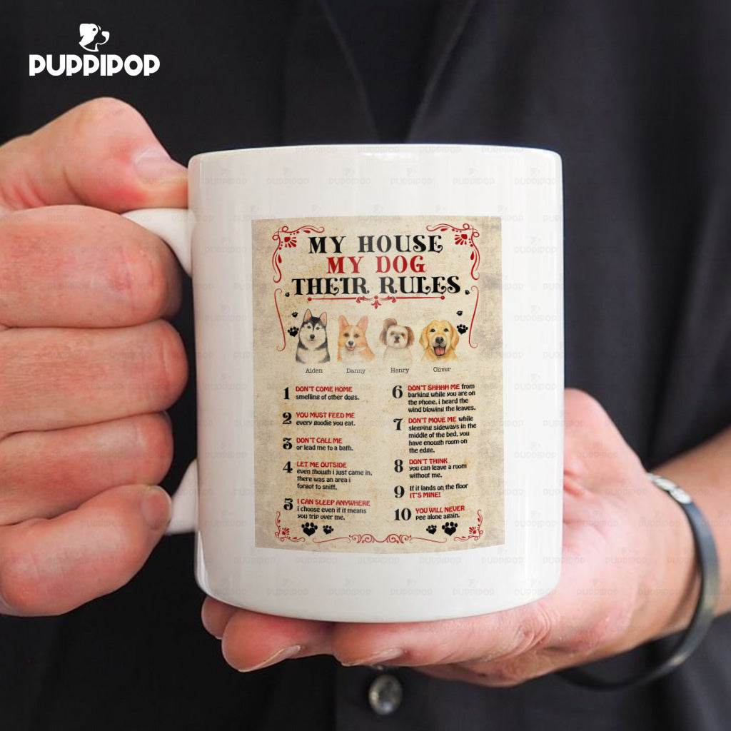 Custom Dog Mug - Personalized My House My Dog Their Rules Gift For Dad - White Mug