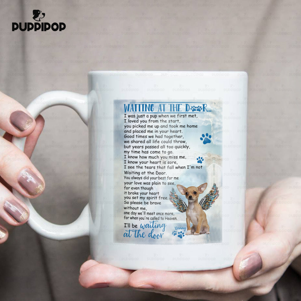 Custom Dog Mug - Personalized Waiting At The Door Gift For Dad - White Mug