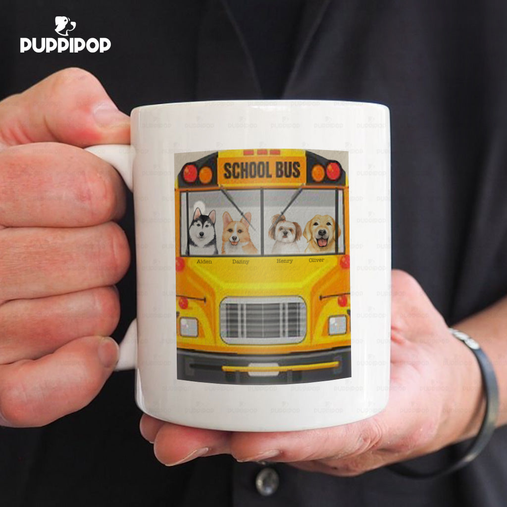 Custom Dog Mug - Personalized Dog On A School Bus Gift For Dad - White Mug