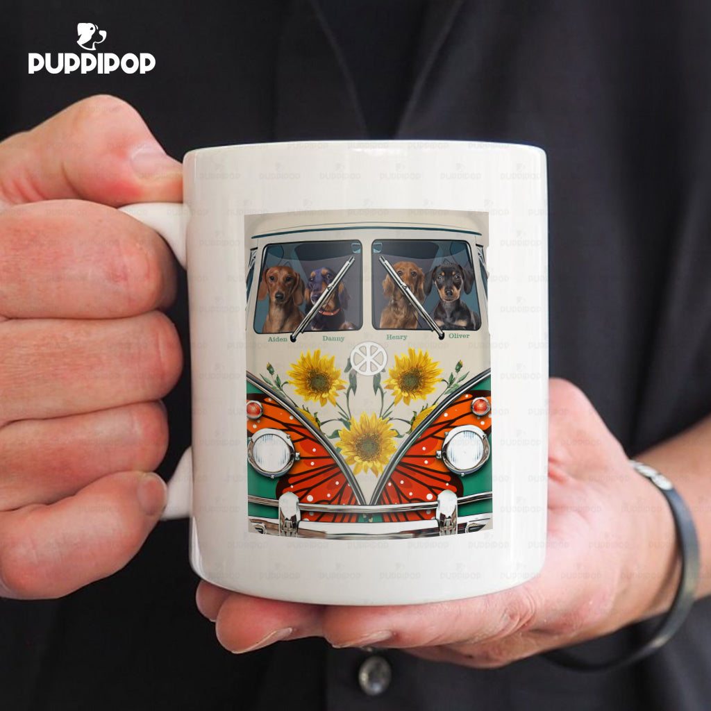 Custom Dog Mug - Personalized Dachshund On A Car Gift For Dad - White Mug