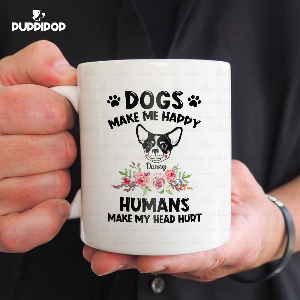 Custom Dog Mug - Personalized Frenchie Makes Me Happy Gift For Dad - White Mug