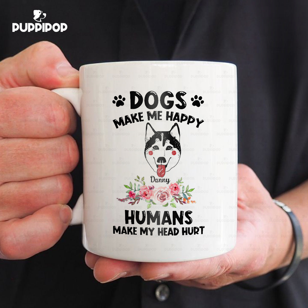 Custom Dog Mug - Personalized Husky Makes Me Happy Gift For Dad - White Mug