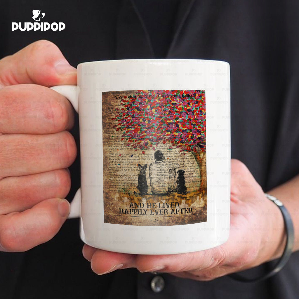 Custom Dog Mug - Personalized Man And Two Dogs Beside The Tree Gift For Dad - White Mug