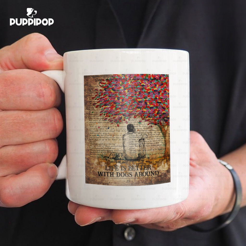Custom Dog Mug - Personalized Man And A Dog Beside The Tree Gift For Dad - White Mug