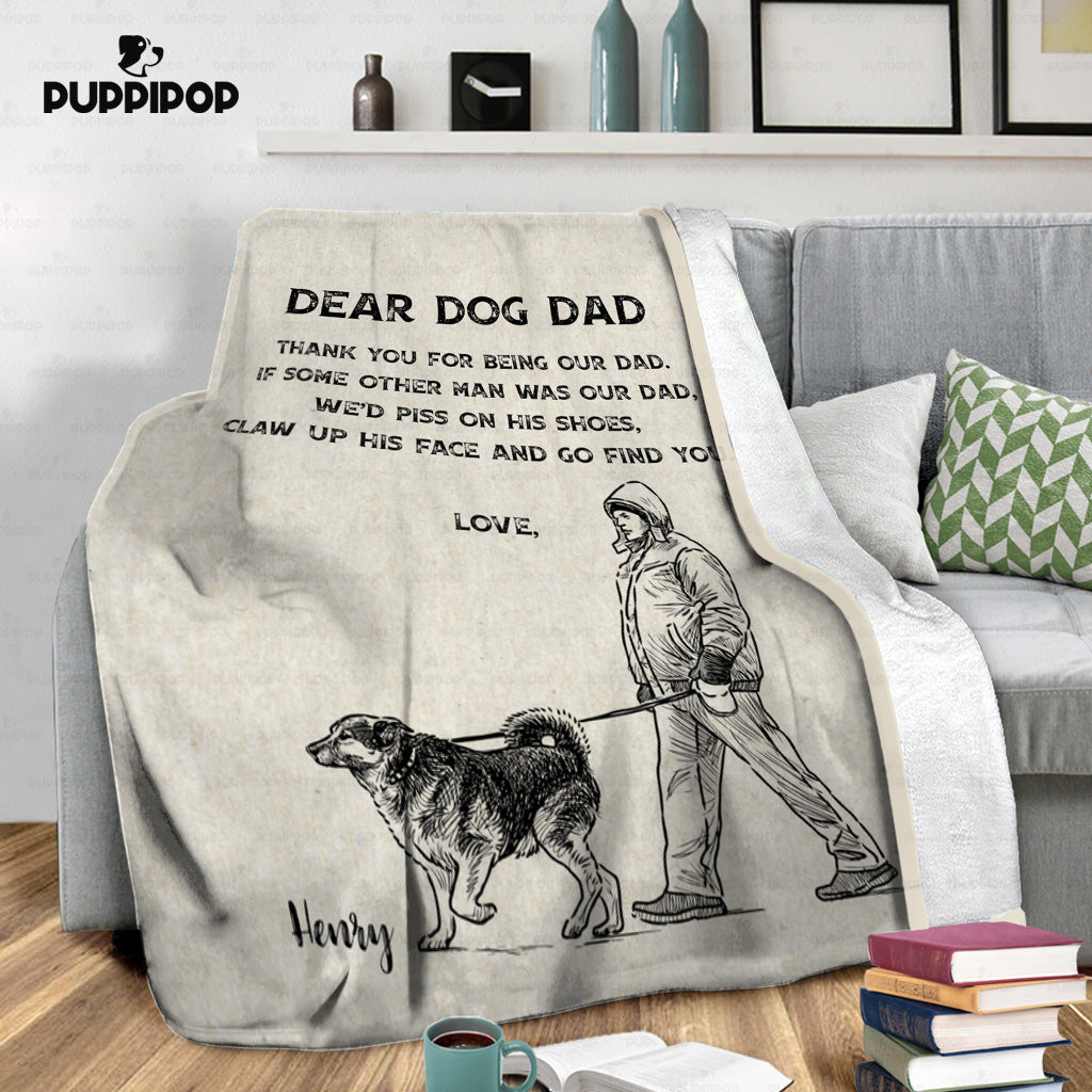 Custom Dog Blanket - Personalized Thank You For Being Our Dad Gift For Dad - Fleece Blanket