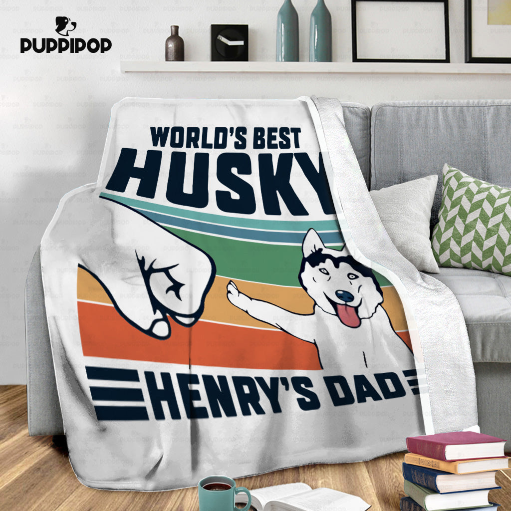 Personalized Dog Gift Idea - World's Best Husky Dad Gift For Dog Dad - Fleece Blanket