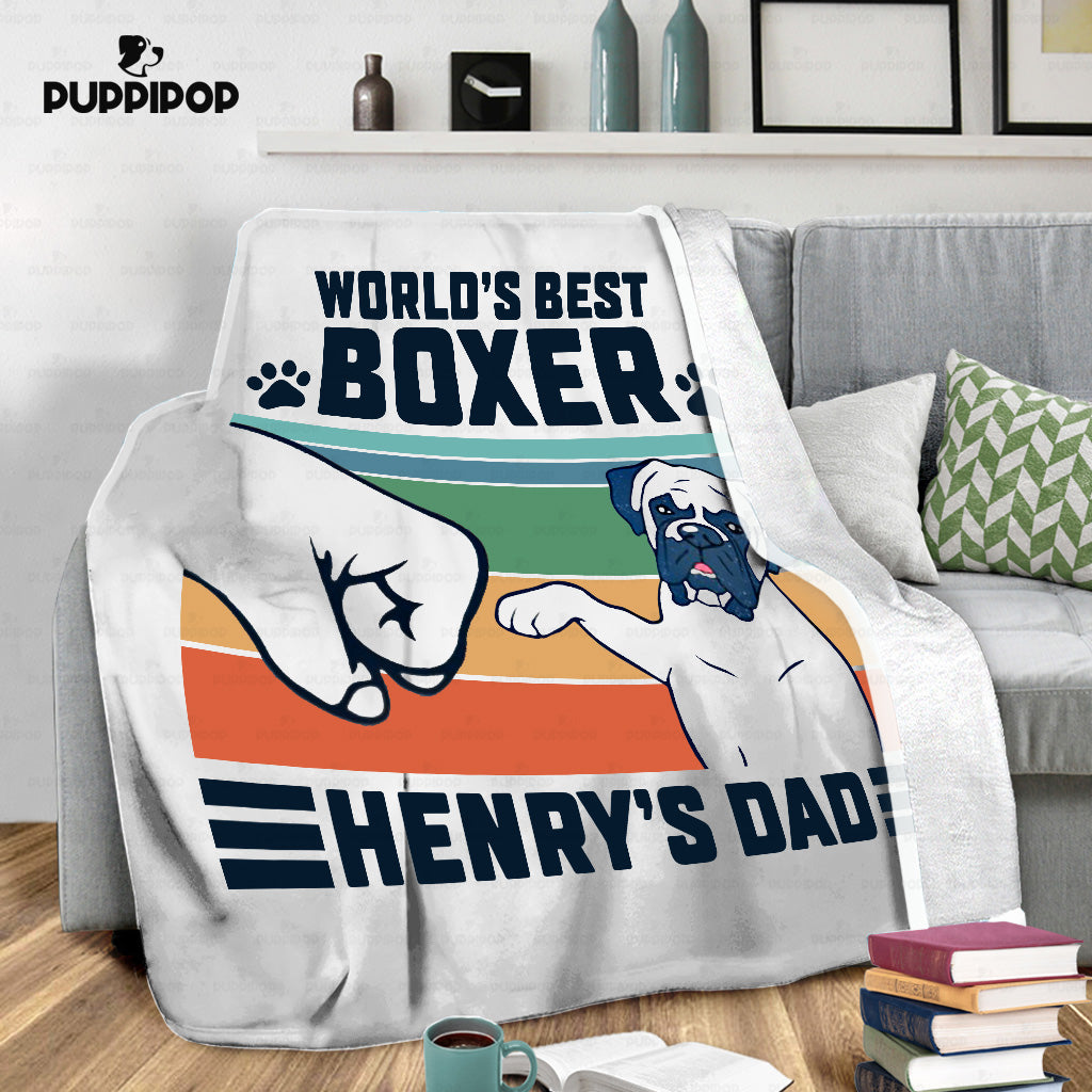 Custom Dog Blanket - Personalized Best Boxer Gift For Dad - Fleece Blanket