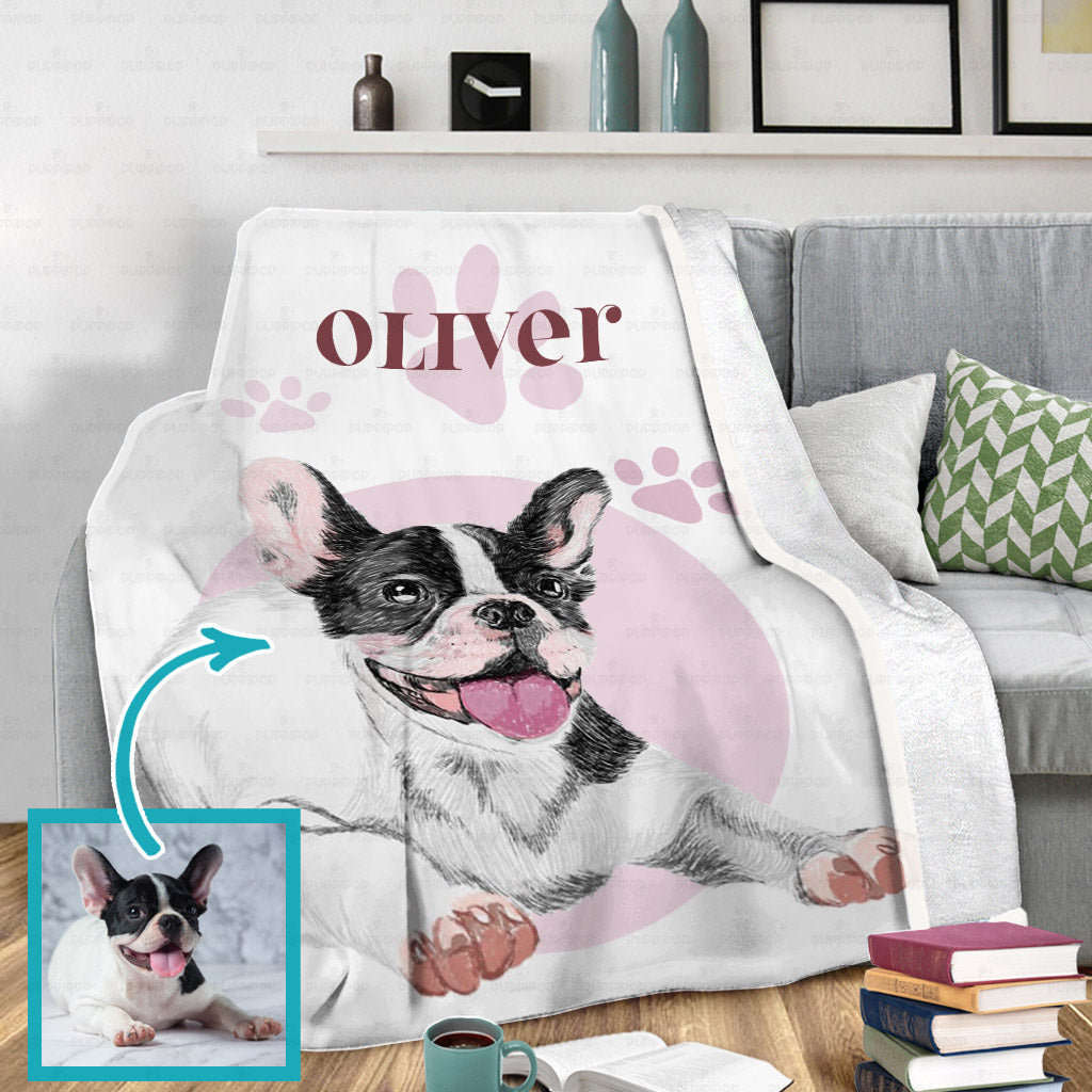 Personalized Dog Gift Idea - Sketching Color Puppy And Paw For Puppy Lovers - Fleece Blanket