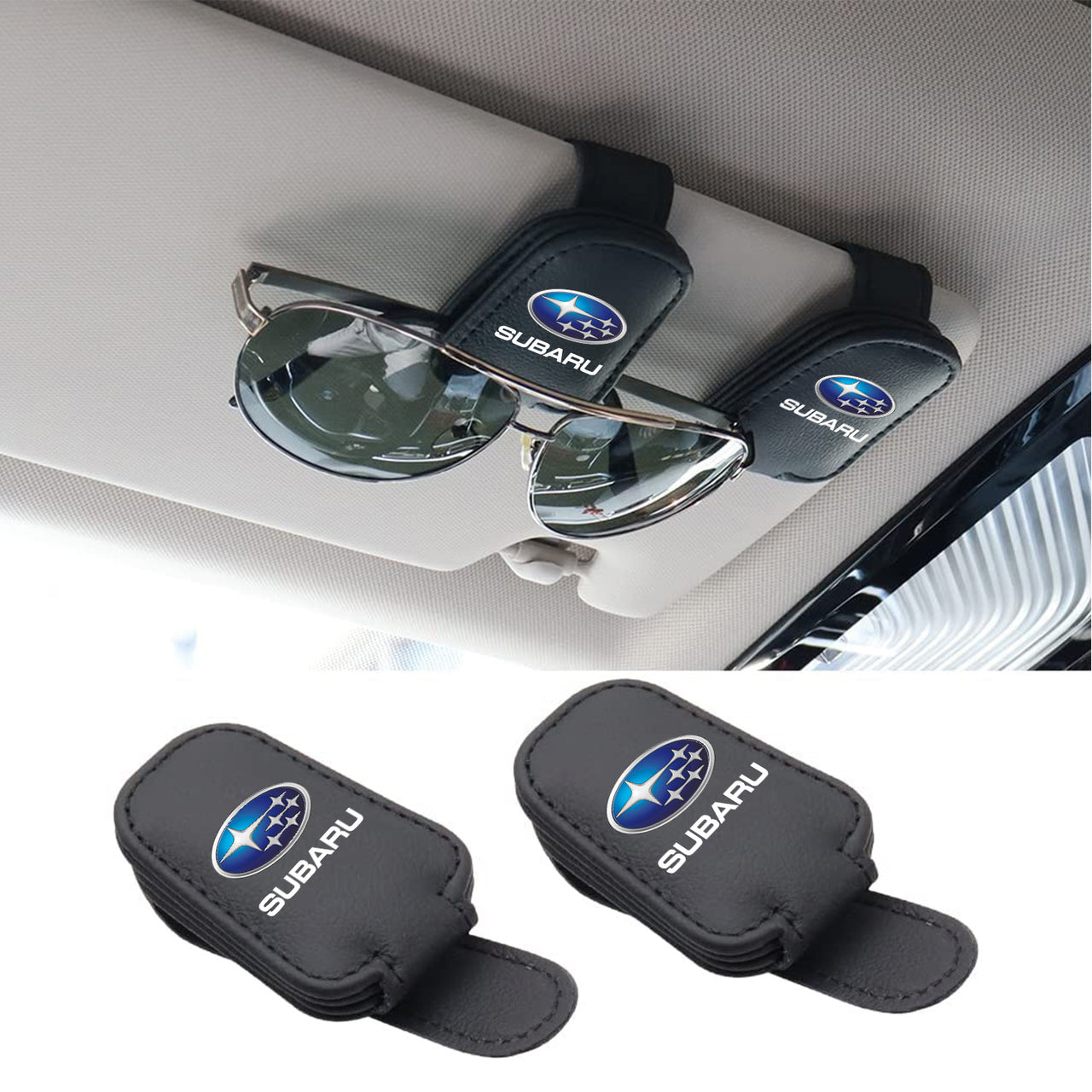 2 Pack Sunglass Holder, Magnetic Leather Glasses Eyeglass Hanger Clip for Car, Sunglasses Holder and Ticket Card Clip for Car