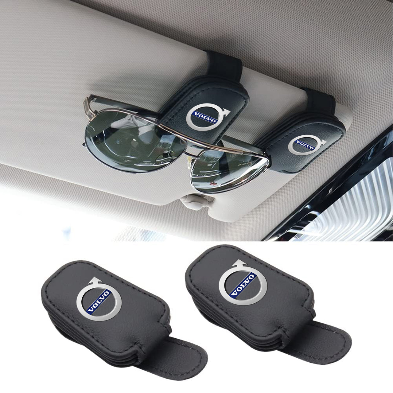 2 Pack Sunglass Holder, Magnetic Leather Glasses Eyeglass Hanger Clip for Car, Sunglasses Holder and Ticket Card Clip for Car