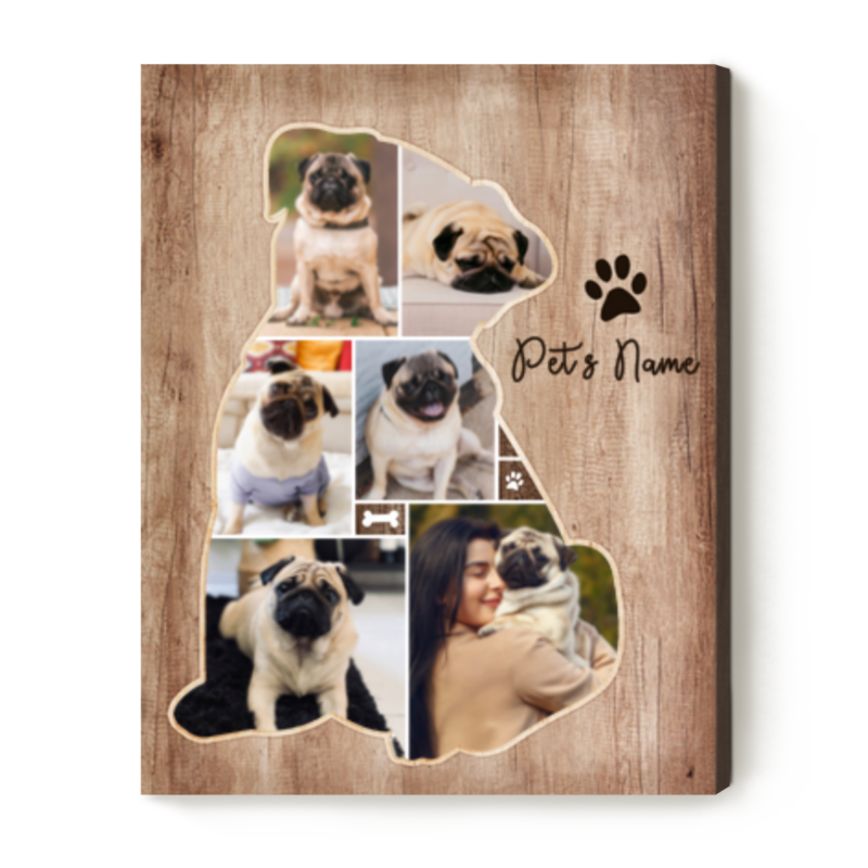 Pug Dog Gifts, Pug Silhouette Photo Collage Canvas, Gifts For Pug Dog Lovers