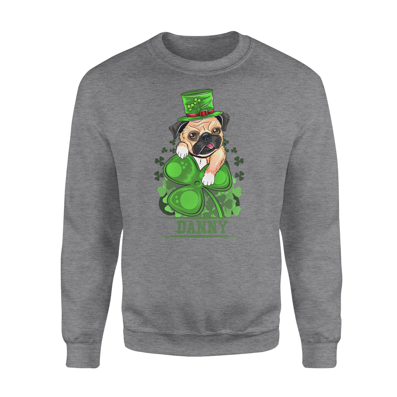Personalized St. Patrick Gift Idea - Lovely Bulldog With Clover - Standard Crew Neck Sweatshirt