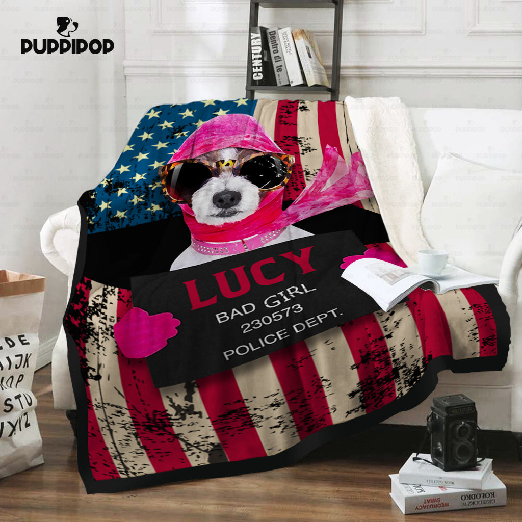 Personalized Dog Gift Idea - Bad Dog Girl With Pink Scarf And Glasses For Dog Lovers - Fleece Blanket