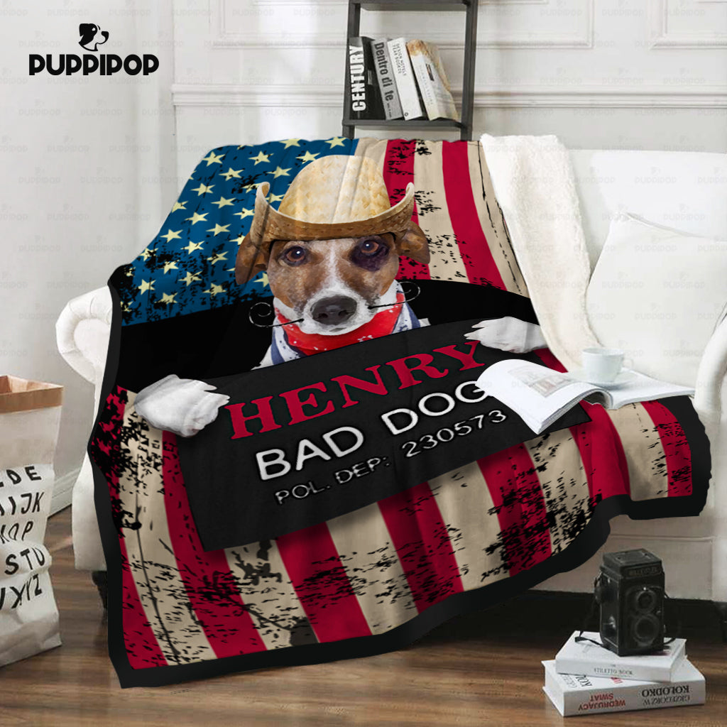 Personalized Dog Gift Idea - Bad Dog Wearing Cowboy Hat For Dog Lovers - Fleece Blanket