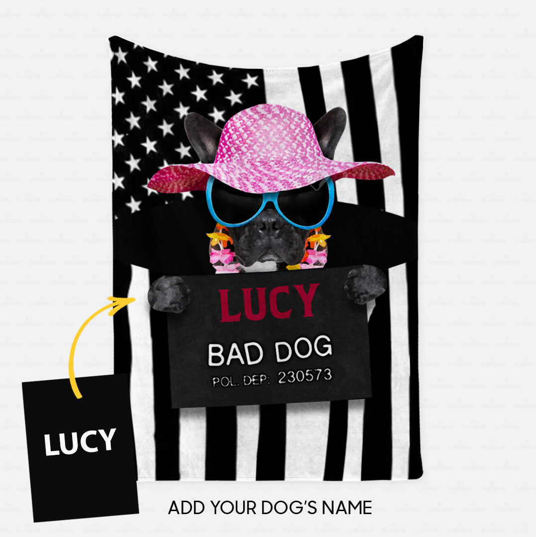 Personalized Dog Gift Idea - Bad Dog Girl Wearing Beach Hat For Dog Lovers - Fleece Blanket