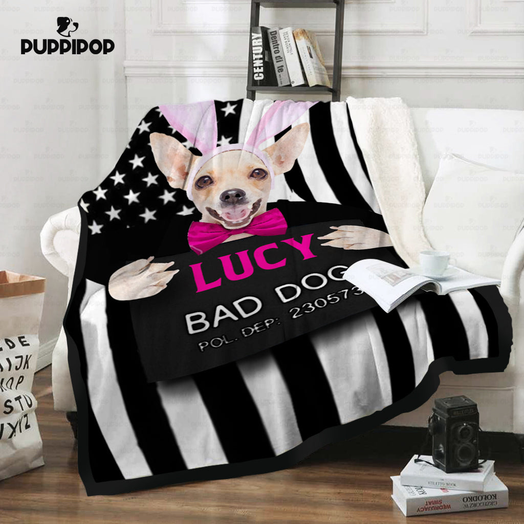Personalized Dog Gift Idea - Bad Dog Girl With Rabbit Ear For Dog Lovers - Fleece Blanket