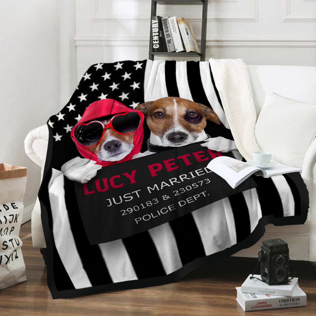 Personalized Dog Gift Idea - Dog Wearing Glasses And Dog Having Birthmark Just Married For Dog Lovers - Fleece Blanket