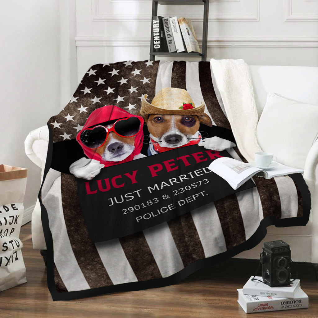 Personalized Dog Gift Idea - Dog Wearing Glasses And Dog Wearing Cowboy Hat Just Married Dog For Dog Lovers - Fleece Blanket