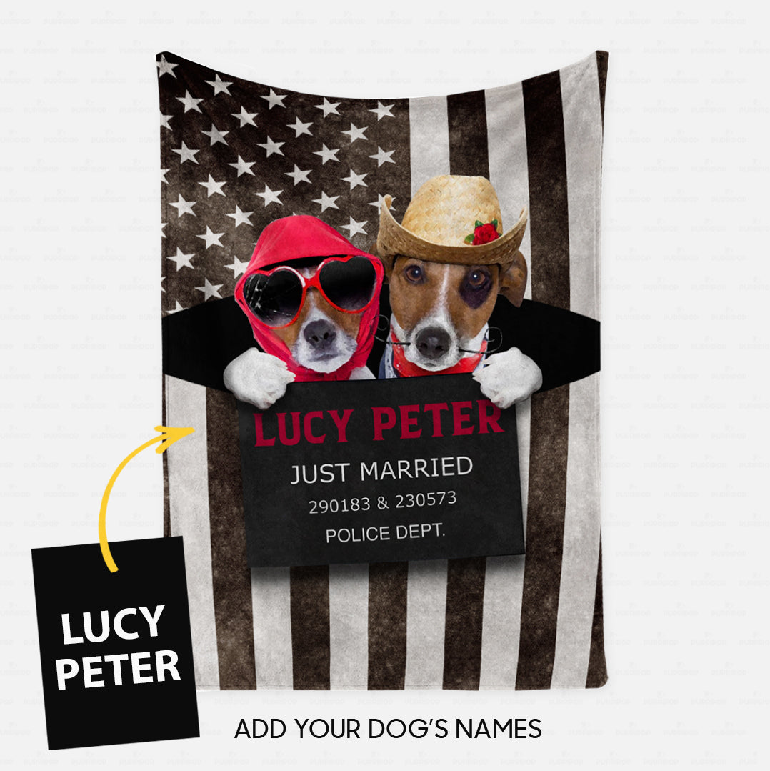 Personalized Dog Gift Idea - Dog Wearing Glasses And Dog Wearing Cowboy Hat Just Married Dog For Dog Lovers - Fleece Blanket