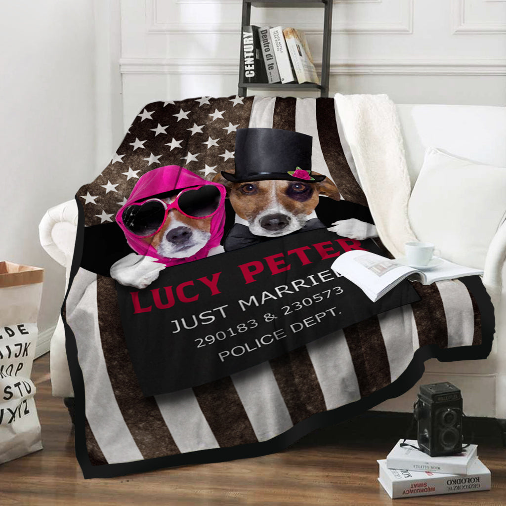 Personalized Dog Gift Idea - Dog Wearing Glasses And Dog Wearing Black Cowboy Hat Just Married Dog For Dog Lovers - Fleece Blanket