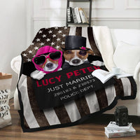 Thumbnail for Personalized Dog Gift Idea - Dog Wearing Glasses And Dog Wearing Black Cowboy Hat Just Married Dog For Dog Lovers - Fleece Blanket