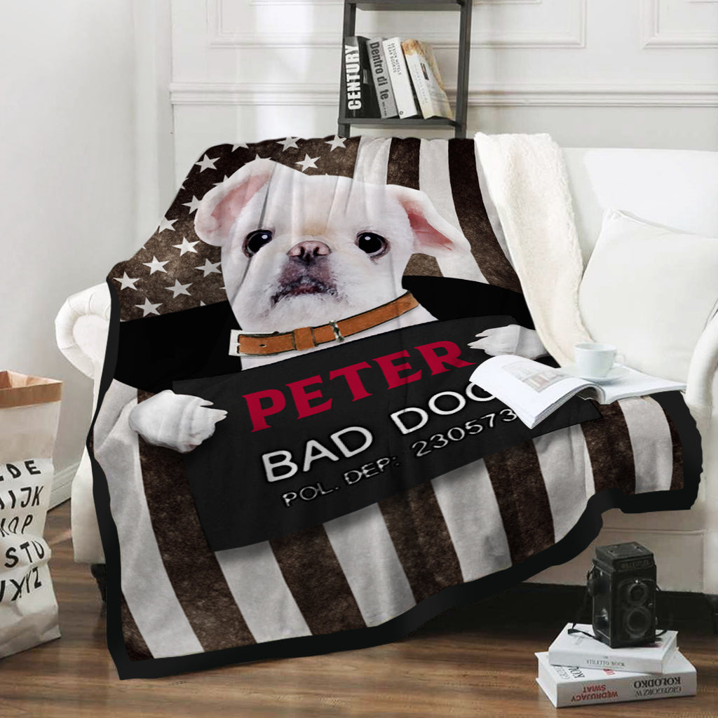 Personalized Dog Gift Idea - Bad White Dog Wearing Collar For Dog Lovers - Fleece Blanket