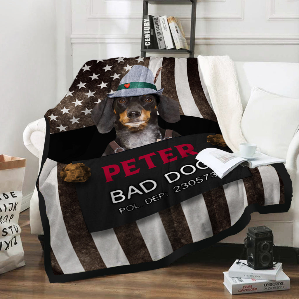 Personalized Dog Gift Idea - Bad Long Ear Dog Wearing Fedora For Dog Lovers - Fleece Blanket