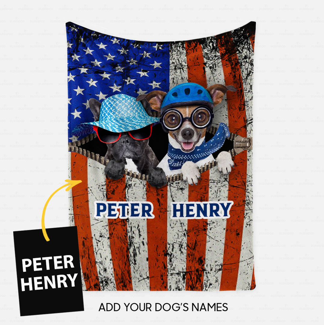 Personalized Dog Gift Idea - Dog With Blue Helmet And Dog With Red Glasses For Dog Lovers - Fleece Blanket