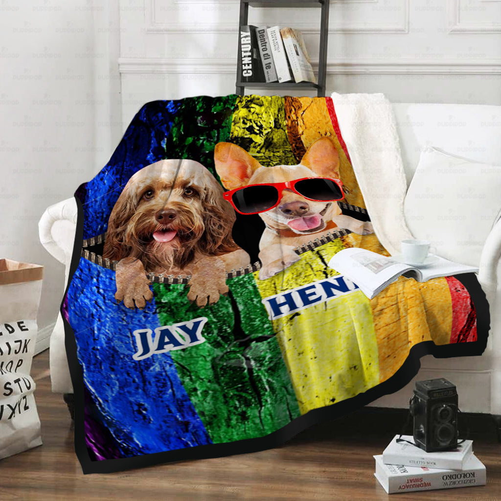 Personalized Dog Gift Idea - Old Looking Dog And Dog Wearing Red Glasses For Dog Lovers - Fleece Blanket