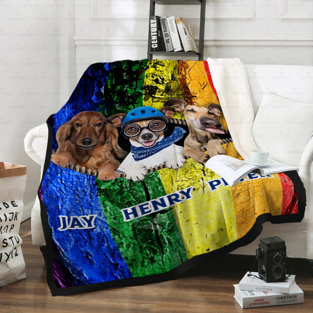 Personalized Dog Gift Idea - Angry Dog, Blue Helmet Dog And Mowing Dog For Dog Lovers - Fleece Blanket