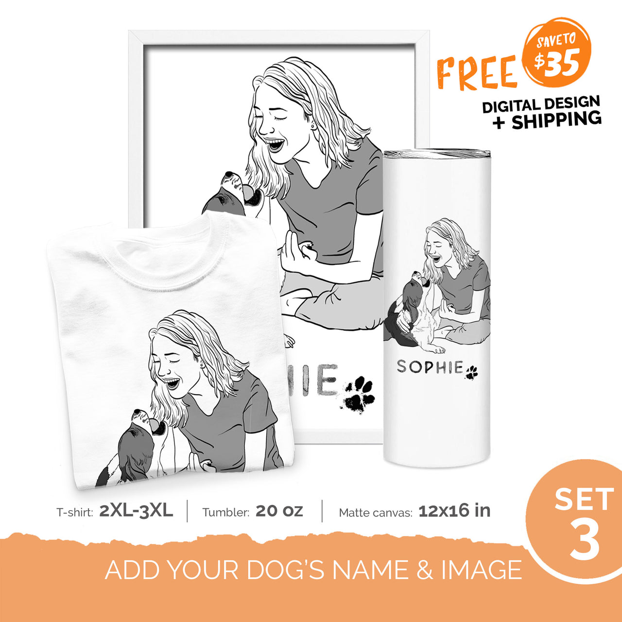 Personalized Gift Bundle - Portrait Sketching For Puppy Lovers - Standard Happy Ever After 2