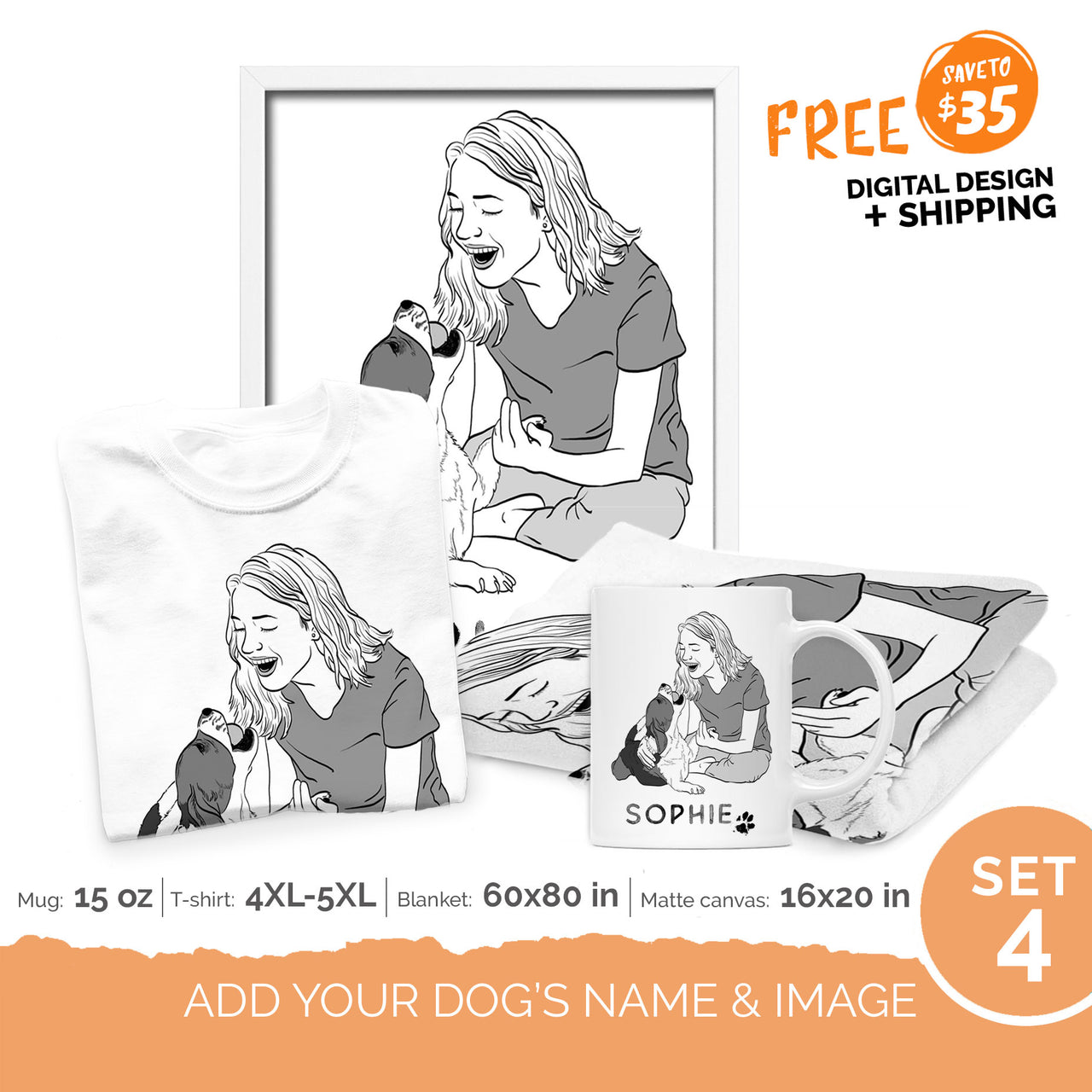 Personalized Gift Bundle - Portrait Sketching For Puppy Lovers - Premium Happy Ever After