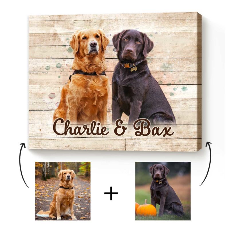 Custom Two Dog Paintings on Canvas, Multiple Pet Portrait, 2 Pets Portrait From Photo, Dog Remembrance Gift - Best Personalized Gifts for Everyone