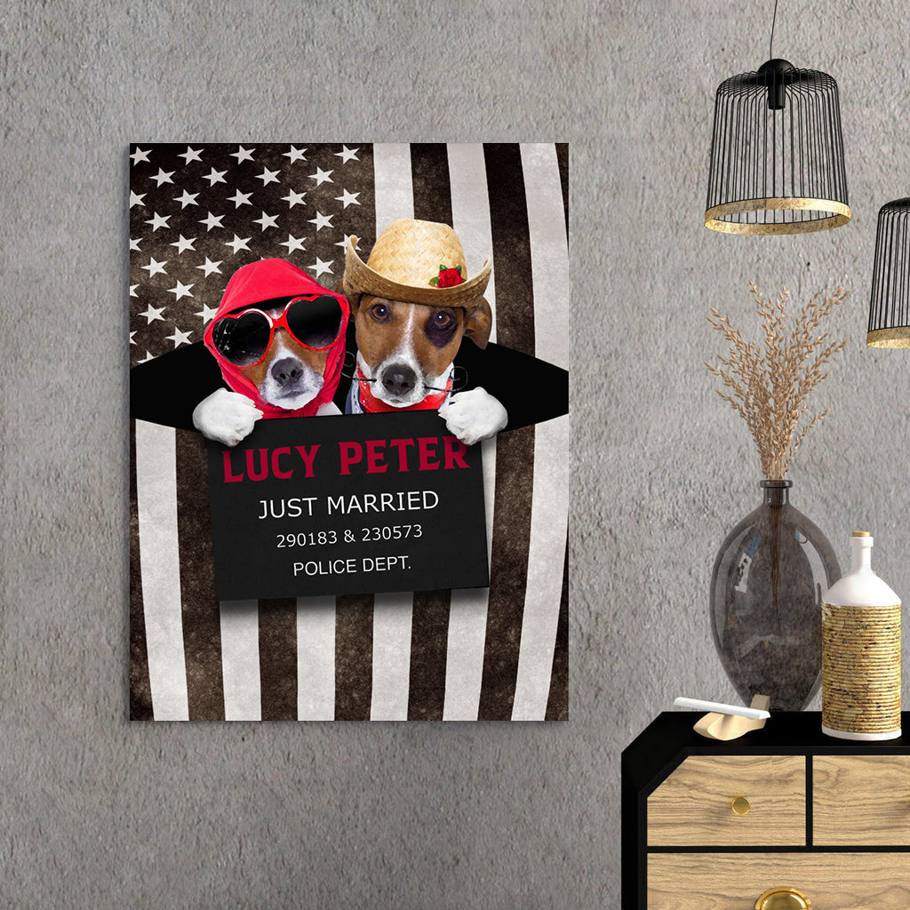Personalized Gift Canvas For Dog Lovers - Dog Wearing Glasses And Dog Wearing Cowboy Hat Just Married Dog - Matte Canvas