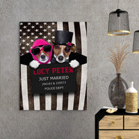 Thumbnail for Personalized Gift Canvas For Dog Lovers - Dog Wearing Glasses And Dog Wearing Black Cowboy Hat Just Married Dog - Matte Canvas