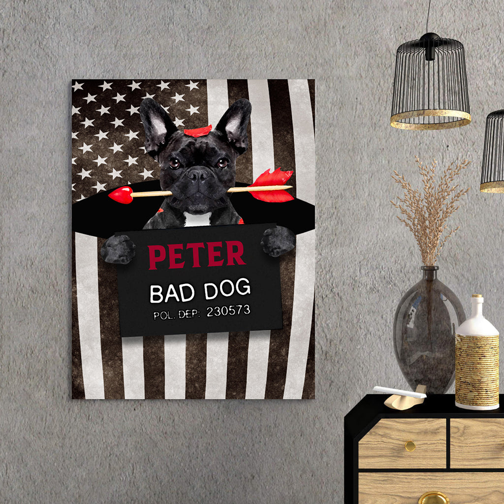 Personalized Gift Canvas For Dog Lovers - Bad Black Dog With Arrow - Matte Canvas