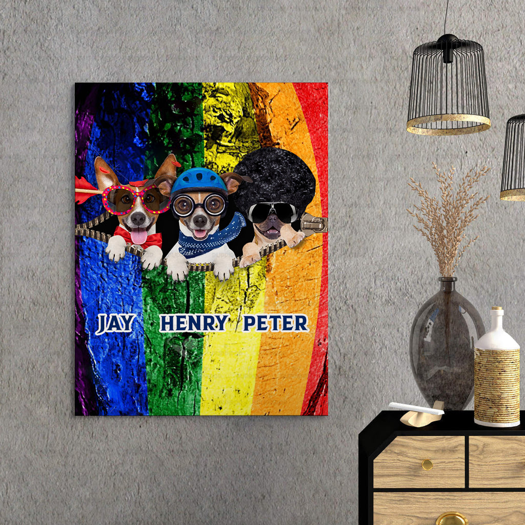 Personalized Gift Canvas For Dog Lovers - Arrow Dog, Blue Helmet Dog And Disco Dog - Matte Canvas