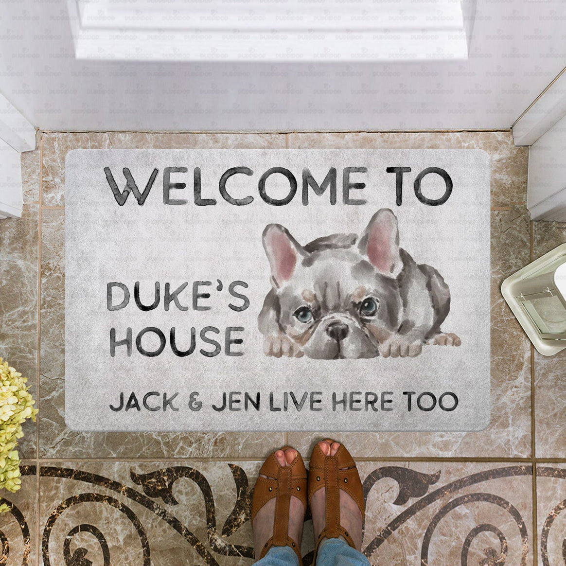 Personalized Dog Gift Idea - Watercolor Puppy And Owner Name For Dog Puppy Lovers - Doormat