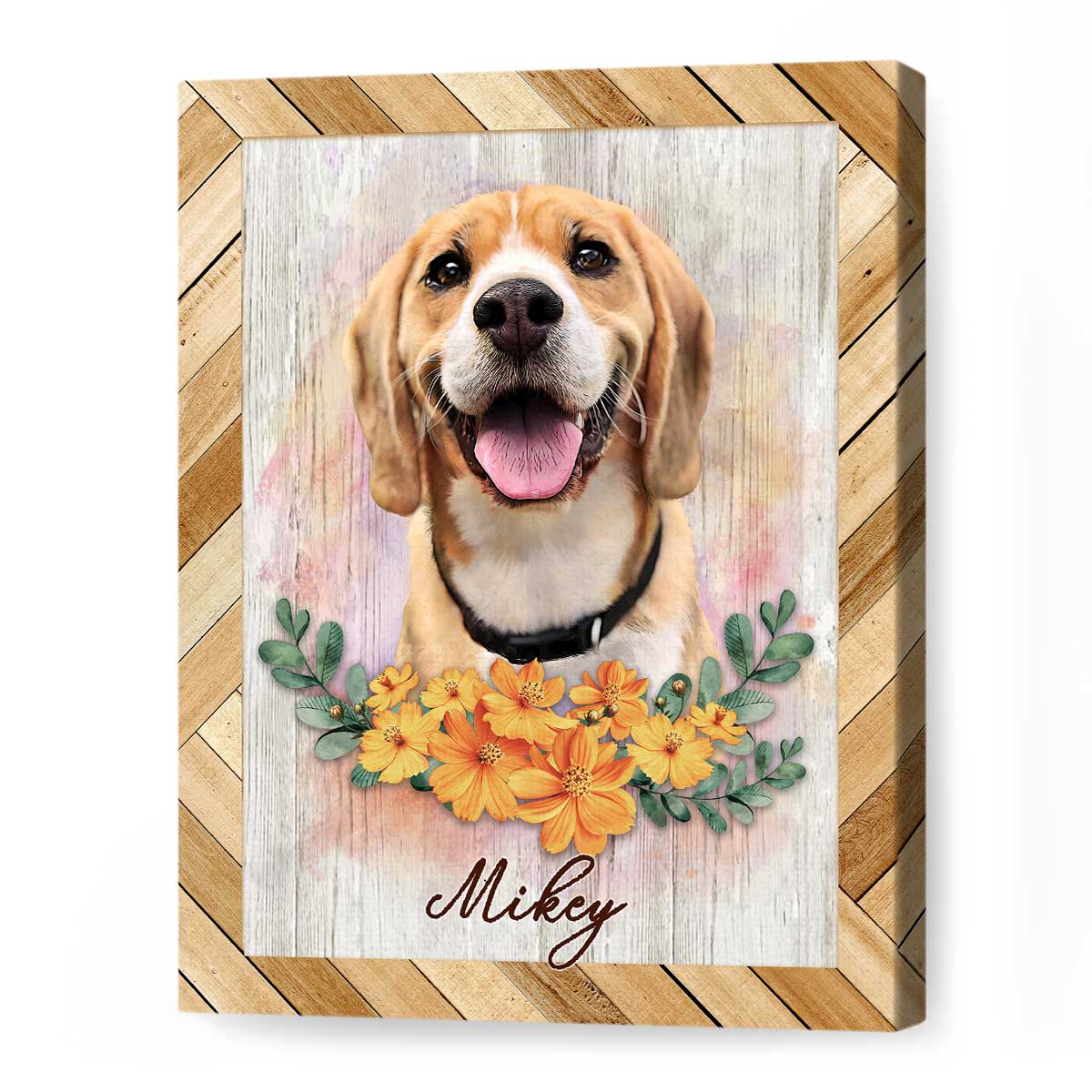 Custom Pet Portrait Canvas, Gifts For Dog Lovers, Pet Portrait With Yellow Flowers, Pet Memorials - Best Personalized Gifts for Everyone