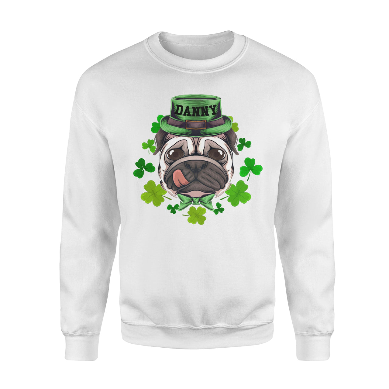 Personalized St. Patrick Gift Idea - Portrait Bulldog With Clover - Standard Crew Neck Sweatshirt
