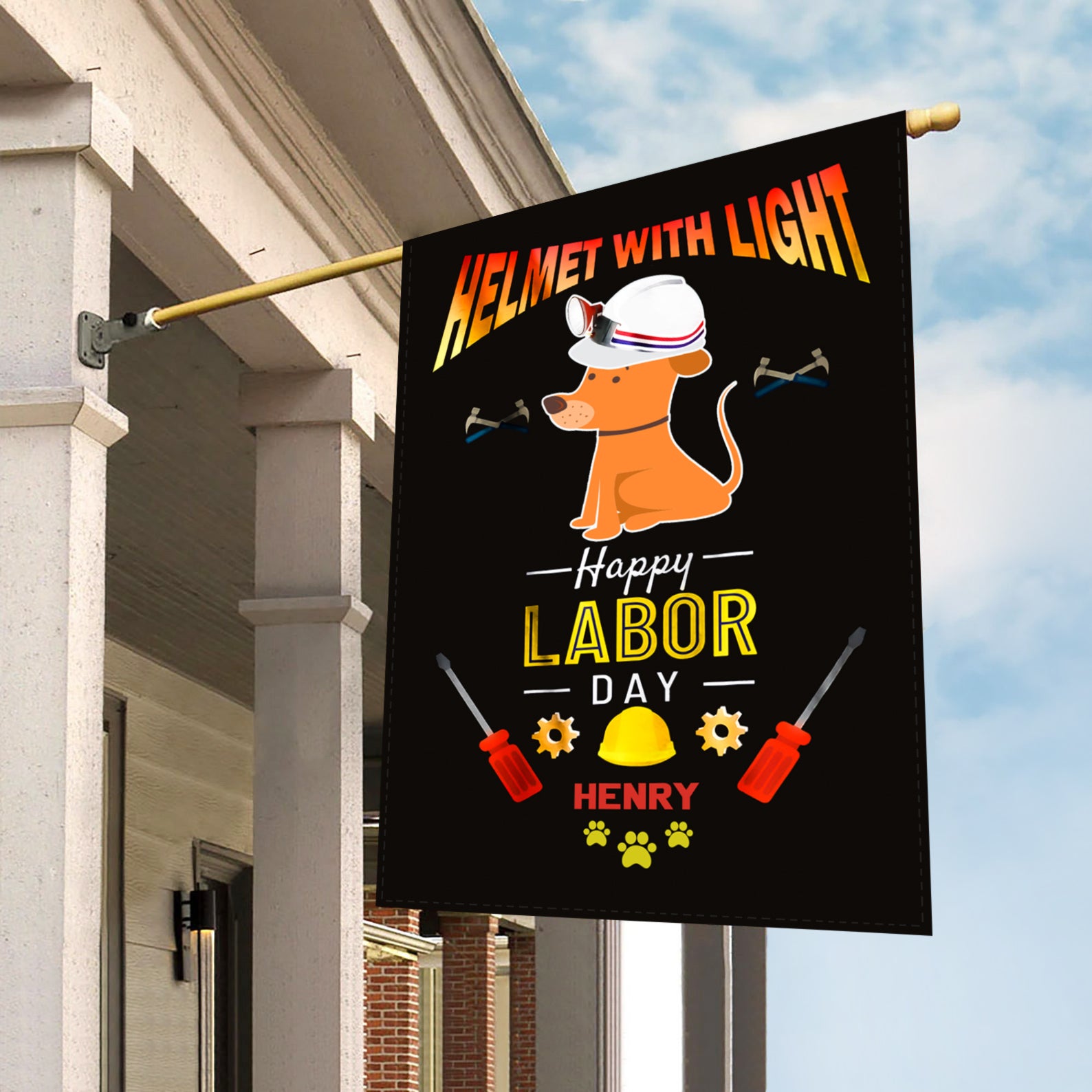 Personalized Dog Gift Idea - Helmet With Light Happy Labor Day For Dog Lovers - Garden Flag