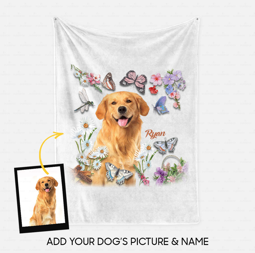 Custom Dog Blanket - Personalized Creative Gift Idea - Playing With Flower And Butterfly For Dog Lover - Fleece Blanket