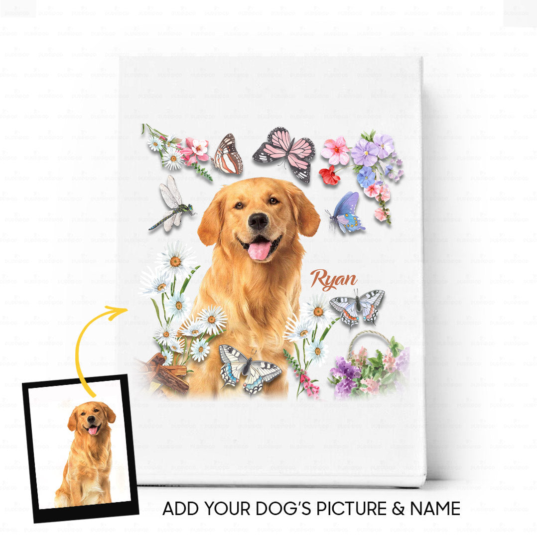 Custom Dog Canvas - Personalized Creative Gift Idea - Playing With Flower And Butterfly For Dog Lover - Matte Canvas