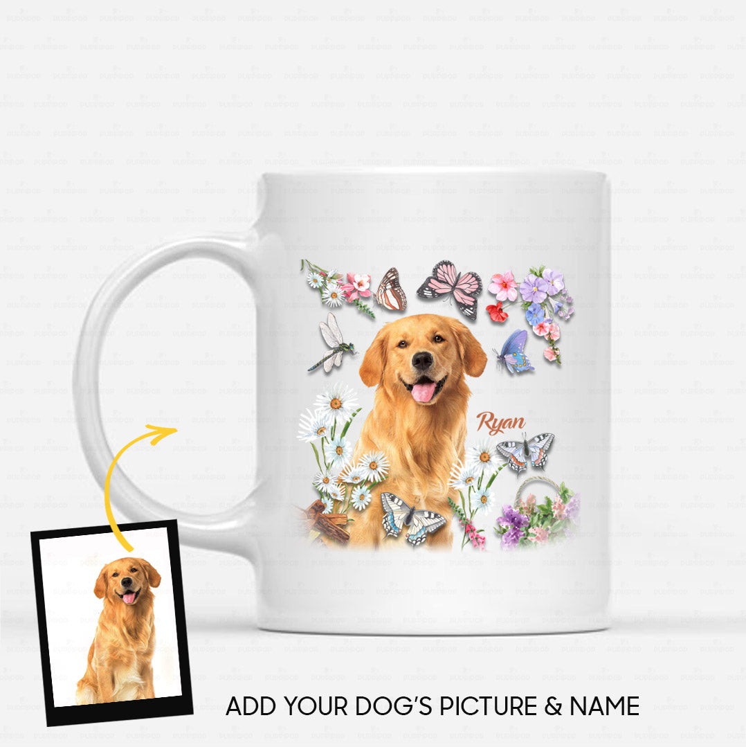 Custom Dog Mug - Personalized Creative Gift Idea - Playing With Flower And Butterfly For Dog Lover - White Mug