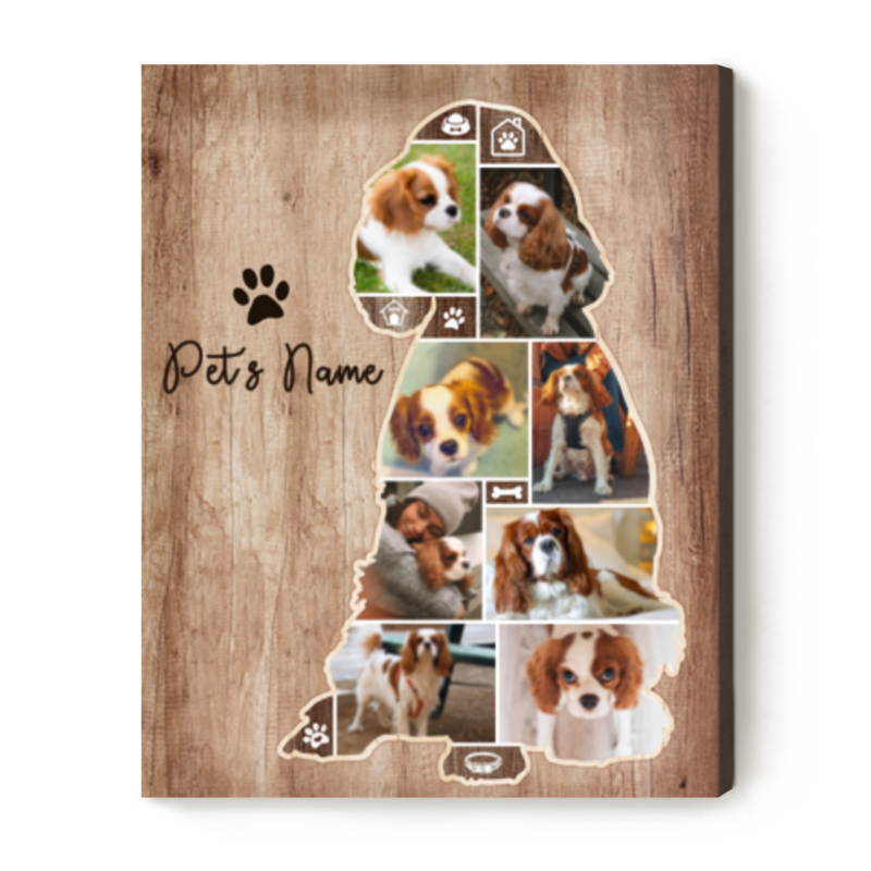 Cavalier King Charles Gifts, Cavalier King Charles Silhouette Photo Collage Canvas, Gifts For King Charles Lovers