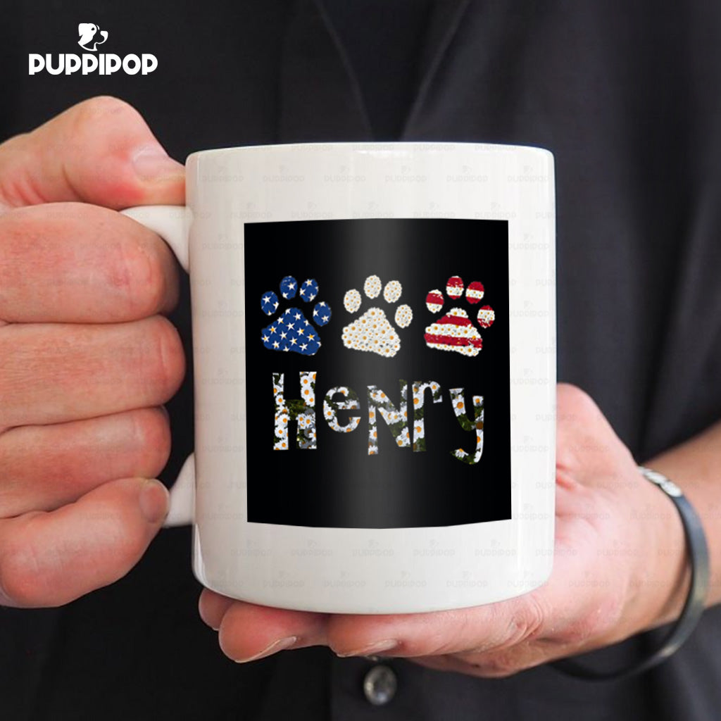 Custom Dog Mug - Personalized Three Dog Paws Gift For Dad - White Mug